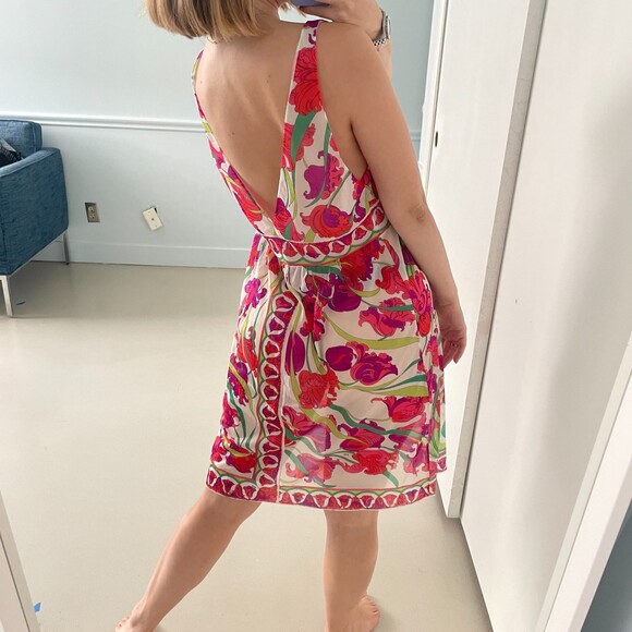 Emilio Pucci V Neckline Sleeveless Floral Dress Red Medium - Picture 4 of 9